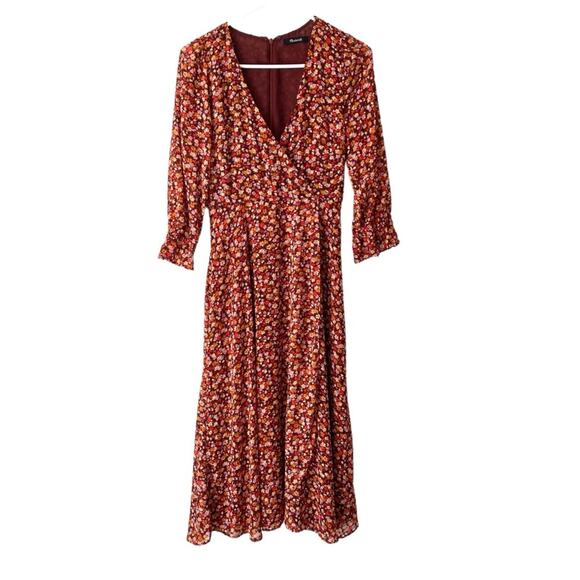 Madewell Long Sleeve Crossover Midi Dress Clipdot Spring Prairie Size medium - Picture 3 of 11